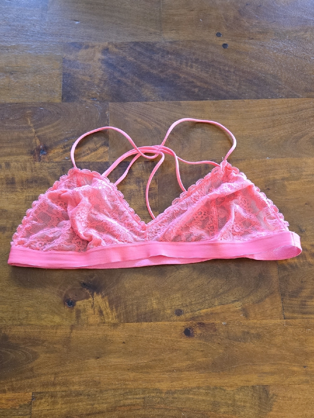 Victoria's Secret Neon Pink Lace Strappy Bralette Size XL